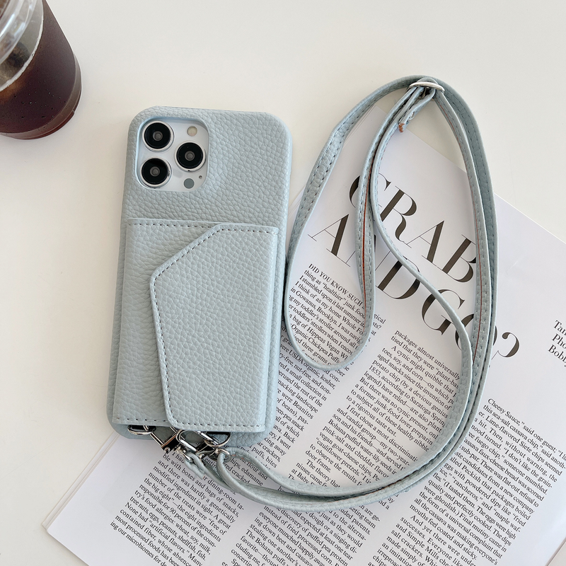 Mobile phone case card holder lanyard suitable for iPhone 14 Promax mobile phone case Apple 15 leather beauty mirror mobile phone case_voghion.com