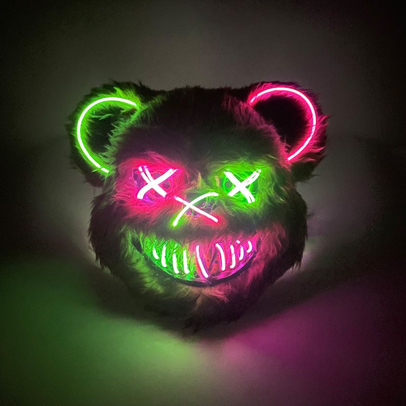 Máscara de coelho sangrento de LED, máscara de urso preto assassino brilhante, fantasia de festa de dança de Halloween, adereços de cosplay, máscara de coelho de pelúcia assassinado_voghion.com