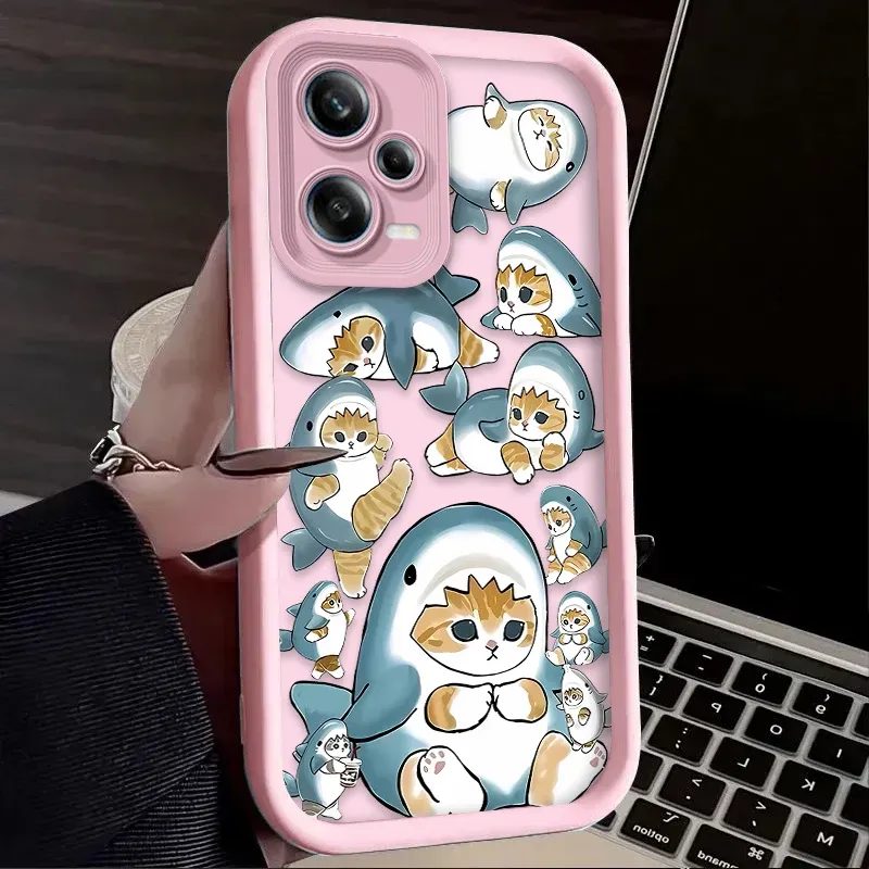 Funny Mofusand Shark Cat Phone Case For Xiaomi Redmi Note 13 12 11 Pro Plus 4G 5G 12S 11S 10S 10 9 9S Redmi 14C 13C 12C A3 12_voghion.com