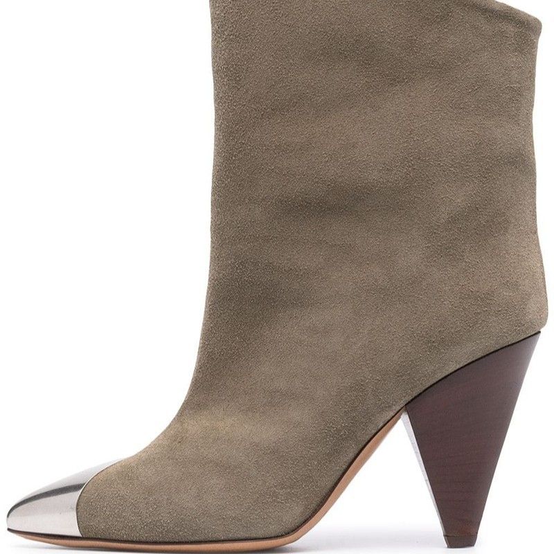 2025 Spring And Autumn New Cowhide Pointed Fashion Short Boots Large Size Women's High Heel Iron Toe Shoes_voghion.com