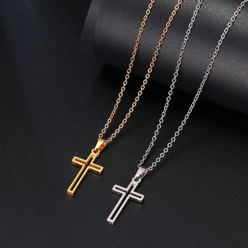 Edelstahl Halskette Hohl Kreuz Anhänger Persönlichkeit Titan Stahl Schmuck_voghion.com