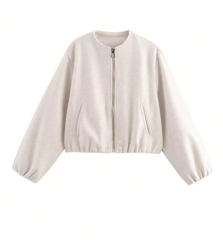 Women's Solid Color Zippered Flight Jacket – Long Sleeve Wool Blend Coat, Classic & Stylish Outerwear For Autumn Winter_voghion.com