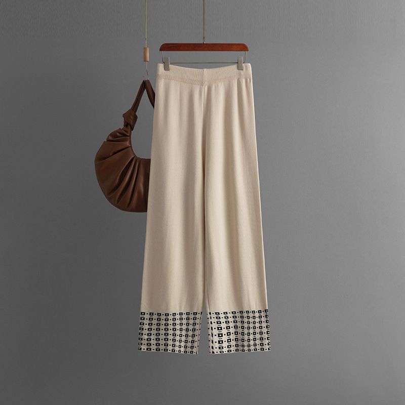 Frauen Kleidung sommer neue einfache mode rundhals einfarbig kurzarm top + hosen kontrast rand gestrickte zwei-stück set_voghion.com