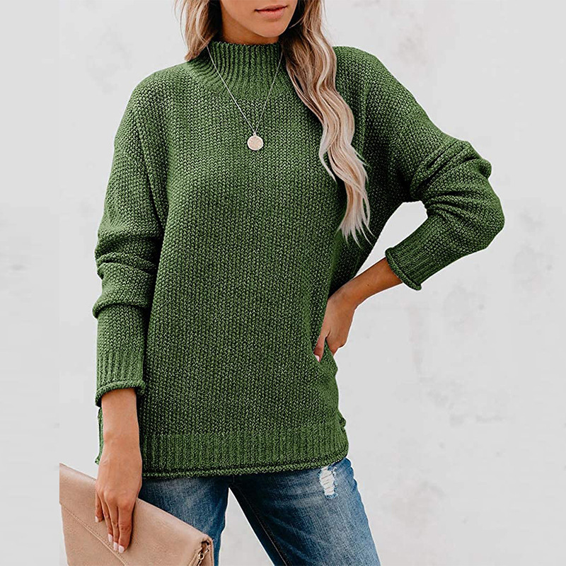 Women's turtle neck lady solid color temperament commuter knit top women's sweater_voghion.com