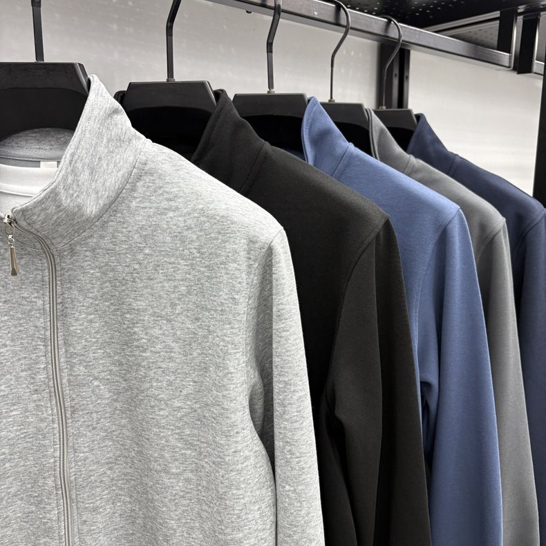 Herren-Reißverschlussjacke aus hochwertigem Baumwoll-Mix – Atmungsaktive Sportbekleidung mit entspannter Passform und geripptem Saum (Hellgrau/Marineblau/Schwarz/Anthrazit/Dunkelblau)_voghion.com