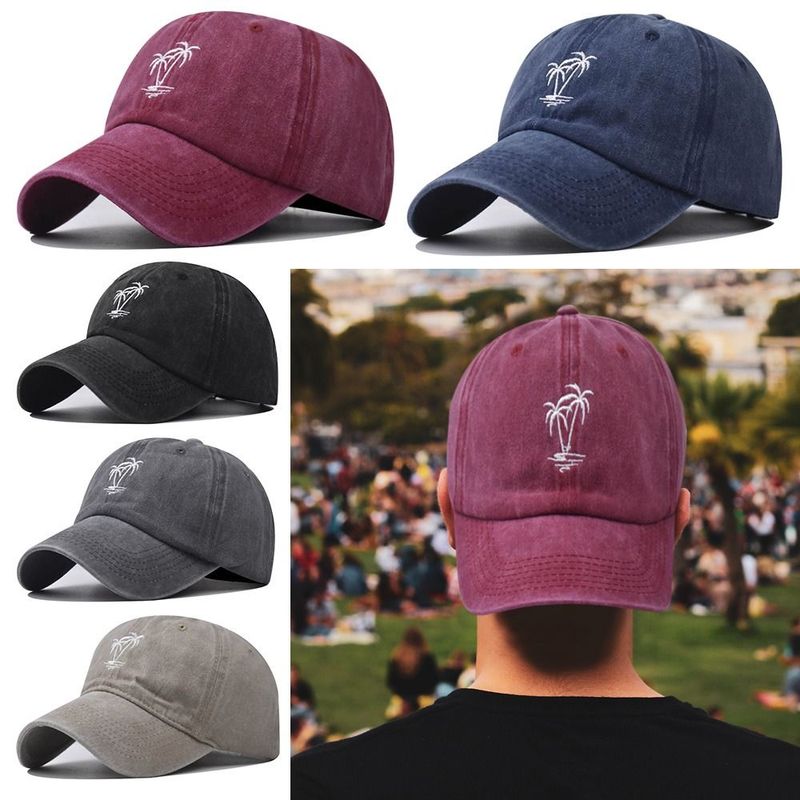 Cappellino da baseball con ricami a forma di albero di cocco, in cotone lavato, per uomo e donna, con snapback, da papà, per attività all'aperto_voghion.com