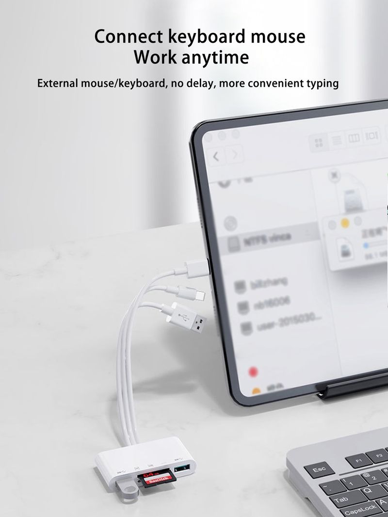 Three-wire 5-in-1 Car Reaer, Multi-function OTG Converter, High-speed Transmission, Compatible With Phone Laptop_voghion.com
