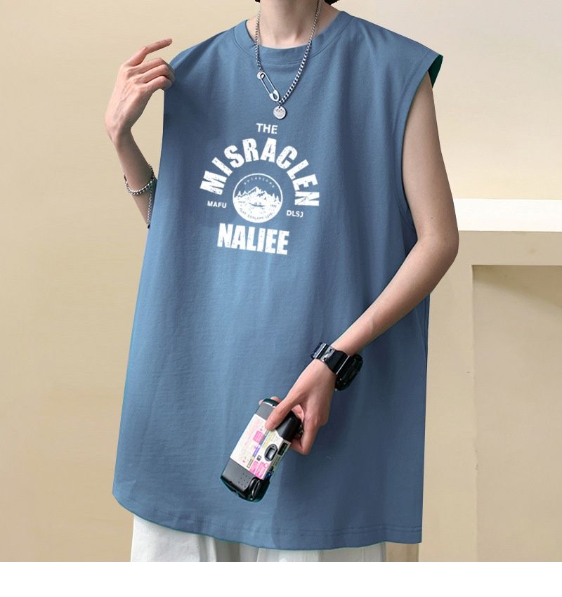 Hue Hue Factory Direct Japanese Style Heavy Cotton Vest Trendy Brand Summer Loose Fitness Sleeveless T-Shirt Men's Short Sleeve_voghion.com