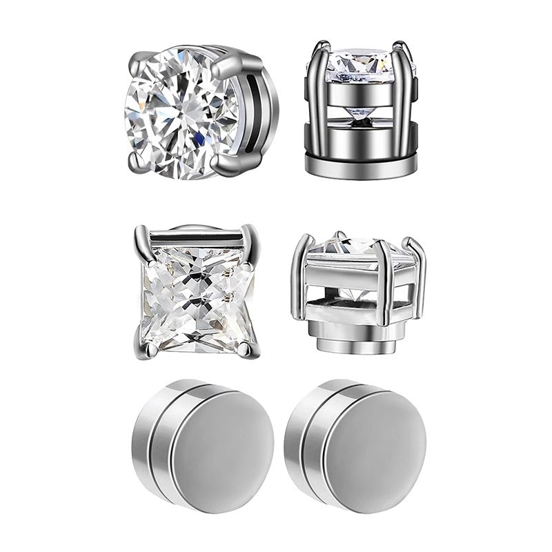 3 paia di orecchini a clip magnetici forti in cristallo per uomo e donna, orecchini magnetici rotondi in zircone punk, gioielli non piercing_voghion.com