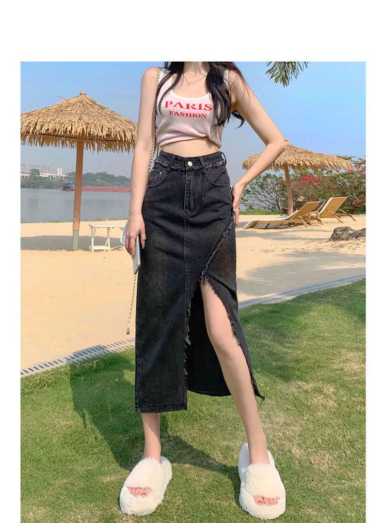 Gonna da cowboy, spacco da donna, linea ad A estiva alla moda a vita alta, lunghezza media irregolare con bordo in pelliccia e glutei_voghion.com