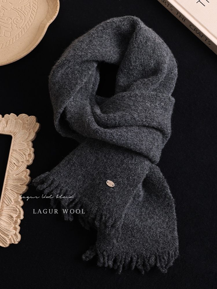 Milky~ Swan Texture Miu Style Wollmischschal Atmosphäre Dicker, warmer Halswärmer Uni Farbe Hochwertiges Tragegefühl_voghion.com