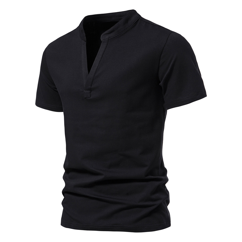 23 años nuevos hombres con cuello en V profundo de manga corta con base elástica, camiseta de verano con cuello levantado_voghion.com