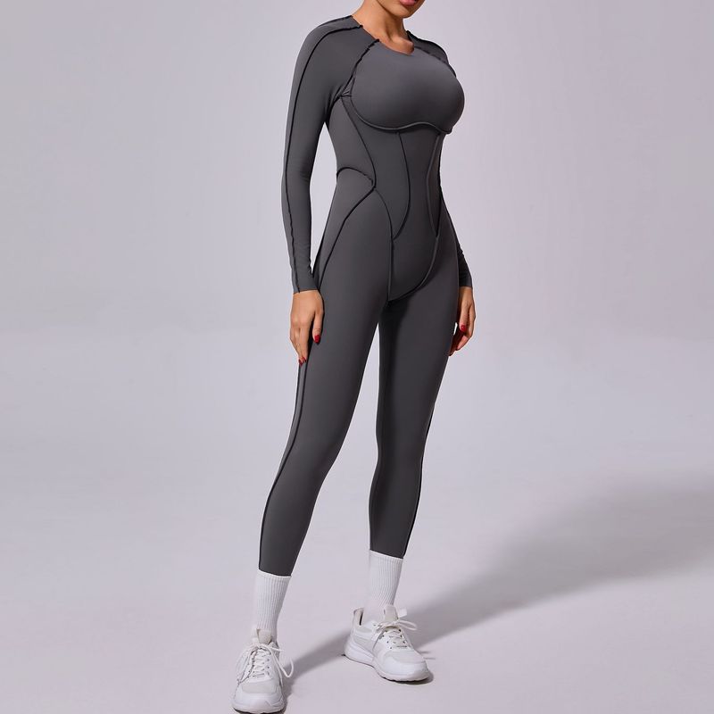 Tongfei New Winter One-Piece Sports Yoga Suit Backless Sleeve Long Pants Bodysuit Tight-Fitting 10122_voghion.com