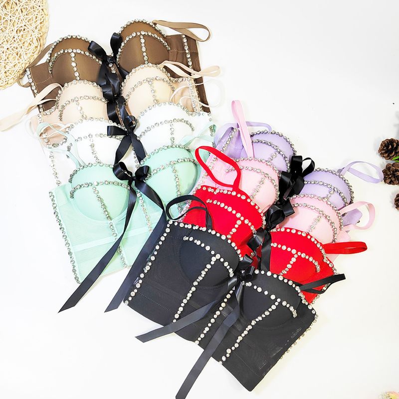 Women's Clothing Bowknot Diamond Body Shaping Hot Girl Tube Top Design Niche Nightclub Top Trendy Women Beaded Fishbone Bra_voghion.com