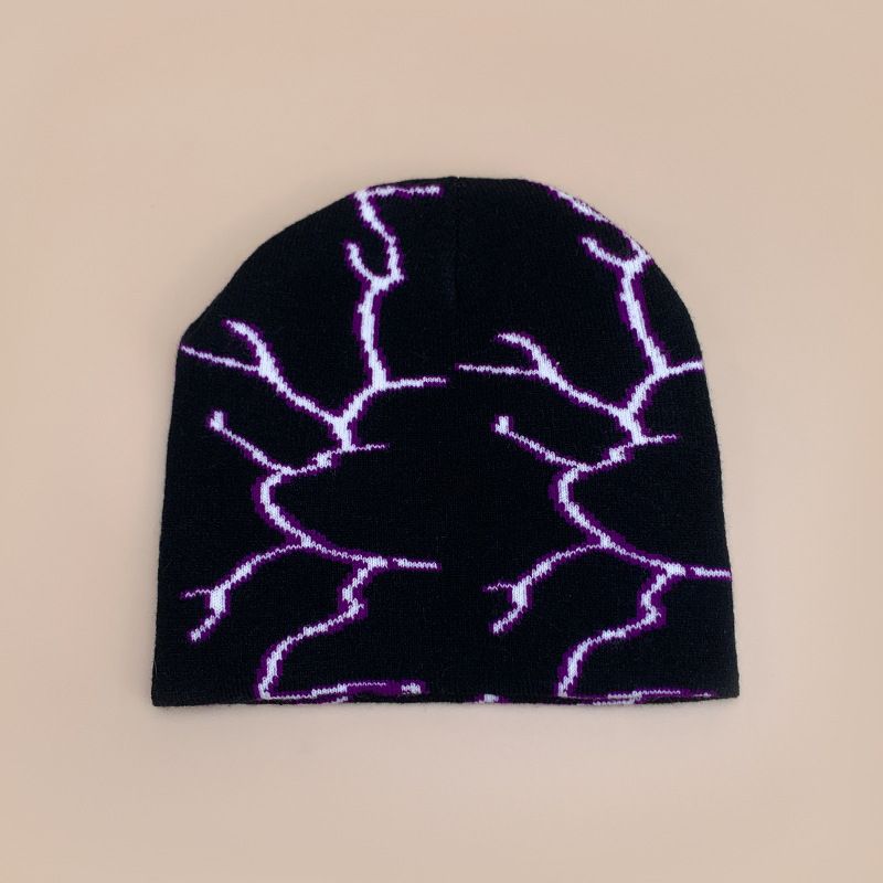 New Dark Style Cool Trendy Lightning Color Block Knitted Unisex Warm Hip Hop Personality Rap Pullover Hat_voghion.com