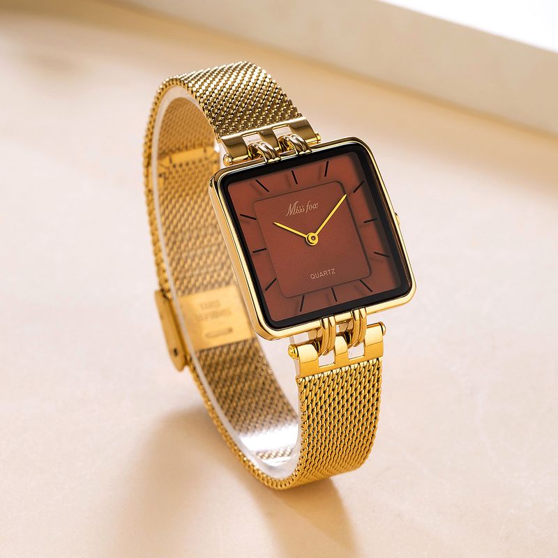 MISSFOX Watch Popular Classic Simple Square Stainless Steel Mesh Belt Quartz Men's Watch_voghion.com