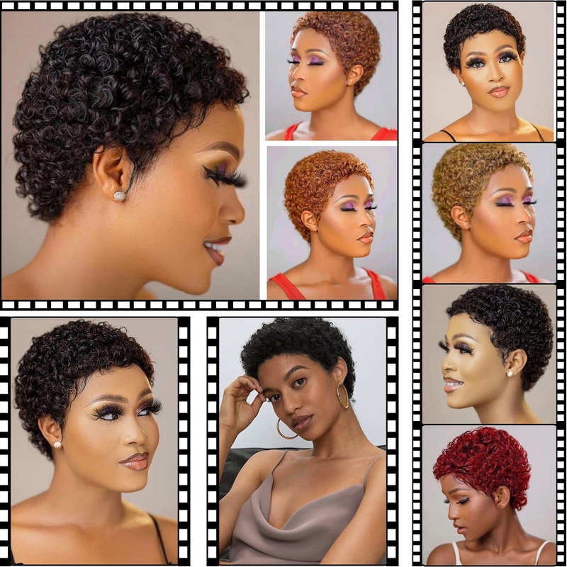 Short Afro Kinky Curly Wigs For Black Women Human Hair Wig Pixie Cut Wig Natural Black Color 100% Brazilian Virgin Hair Short Human Hair Curly Wigs_voghion.com