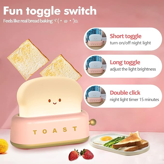Lampada da tavolo decorativa per tostapane, piccola lampada ricaricabile con faccina sorridente, pane tostato, forma di tostapane, luce notturna per la decorazione della stanza_voghion.com