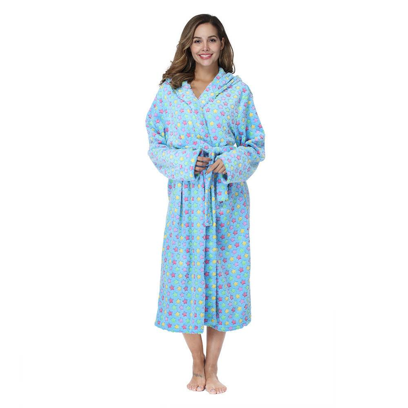 Naisten vaatteet naisten pitkä kylpytakki pyjamat flanelli kylpytakki pyjamat paksunnettu painatus löysä hot style_voghion.com