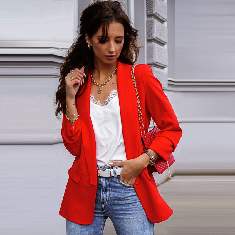 Blazer da donna S-3XL taglie forti, giacca da pendolarismo, elegante, a maniche lunghe, con colletto, tinta unita, temperamento OL, vestibilità aderente_voghion.com