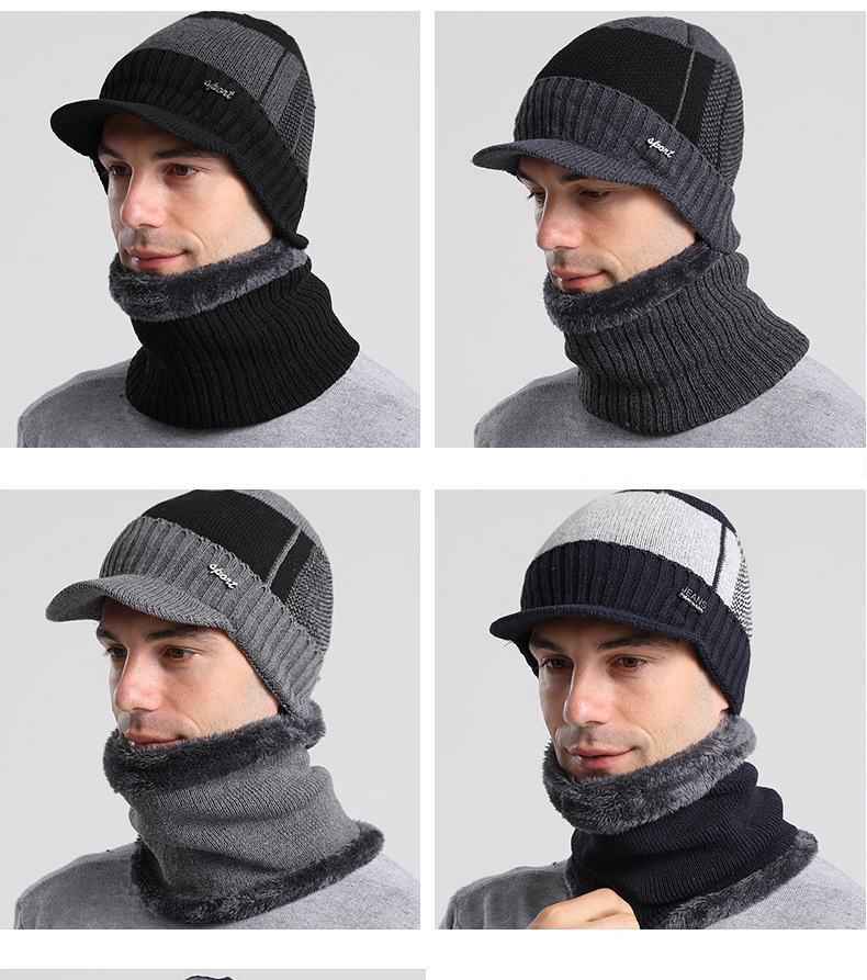 nuovo cappello caldo antifreddo in lana con collo set più velluto spesso abbinato al colore del cappello lavorato a maglia paraorecchie cappello testa_voghion.com