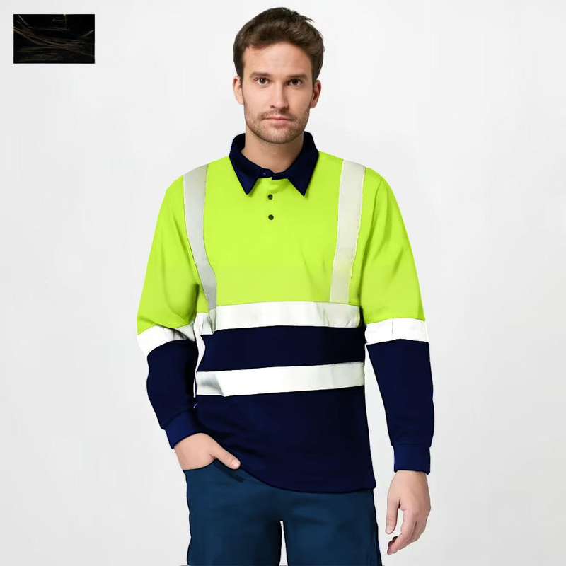 Vêtements pour hommes, polo réfléchissant à manches longues pour chantier routier, vêtements de travail à revers, séchage rapide, hauts de sécurité pour travailleurs de la construction_voghion.com