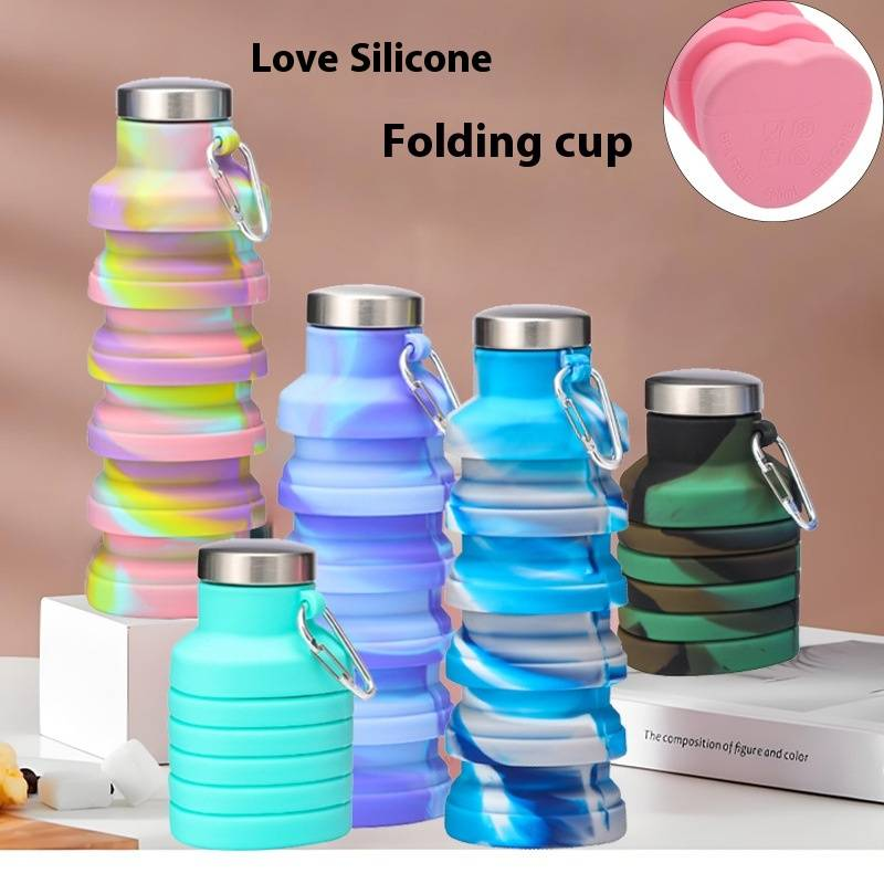 Borraccia pieghevole a forma di cuore da 500 ml - Tazza da viaggio in silicone a prova di perdite per palestra all'aperto ed escursionismo, borraccia sportiva pieghevole portatile_voghion.com