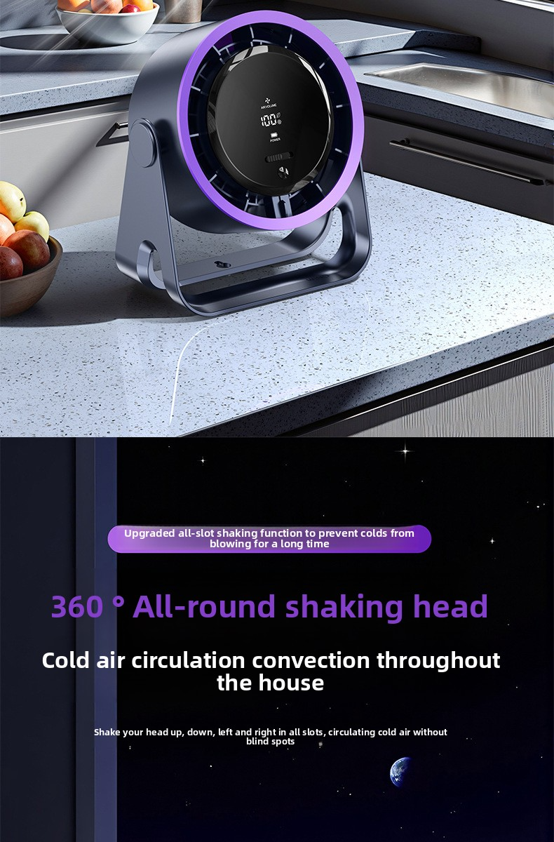 Ventilateur de bureau, chargement USB, affichage numérique, silencieux, pour bureau, dortoir, vent fort, petit format_voghion.com