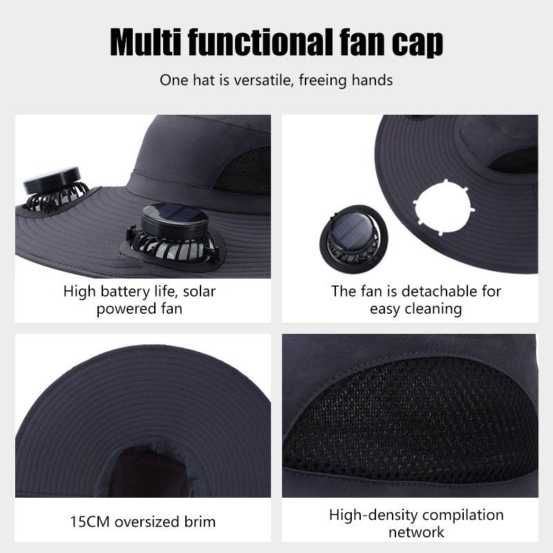 Chapeau pare-soleil à énergie solaire pour homme, chapeau de randonnée et de pêche d'été, chapeau de protection solaire respirant à séchage rapide_voghion.com
