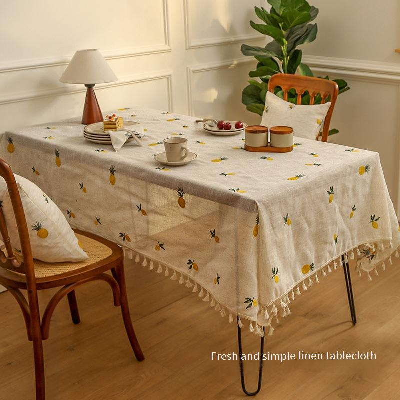 Leinentischdecke mit Stickerei – Bohemian-Dekor für Esstisch, Couchtisch und Bücherregal (hitzebeständig, maschinenwaschbar)_voghion.com