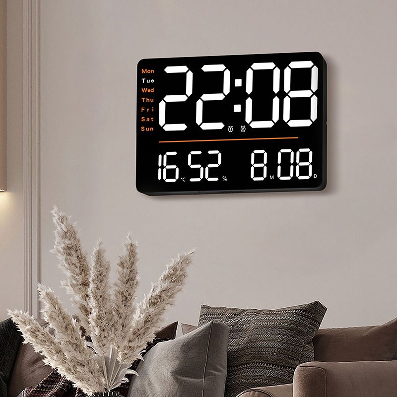Modern LED Wall Clock With Temperature & Humidity Display - Large Digital Display, Multi-Function Alarm Clock For Living Room, Bedroom,_voghion.com