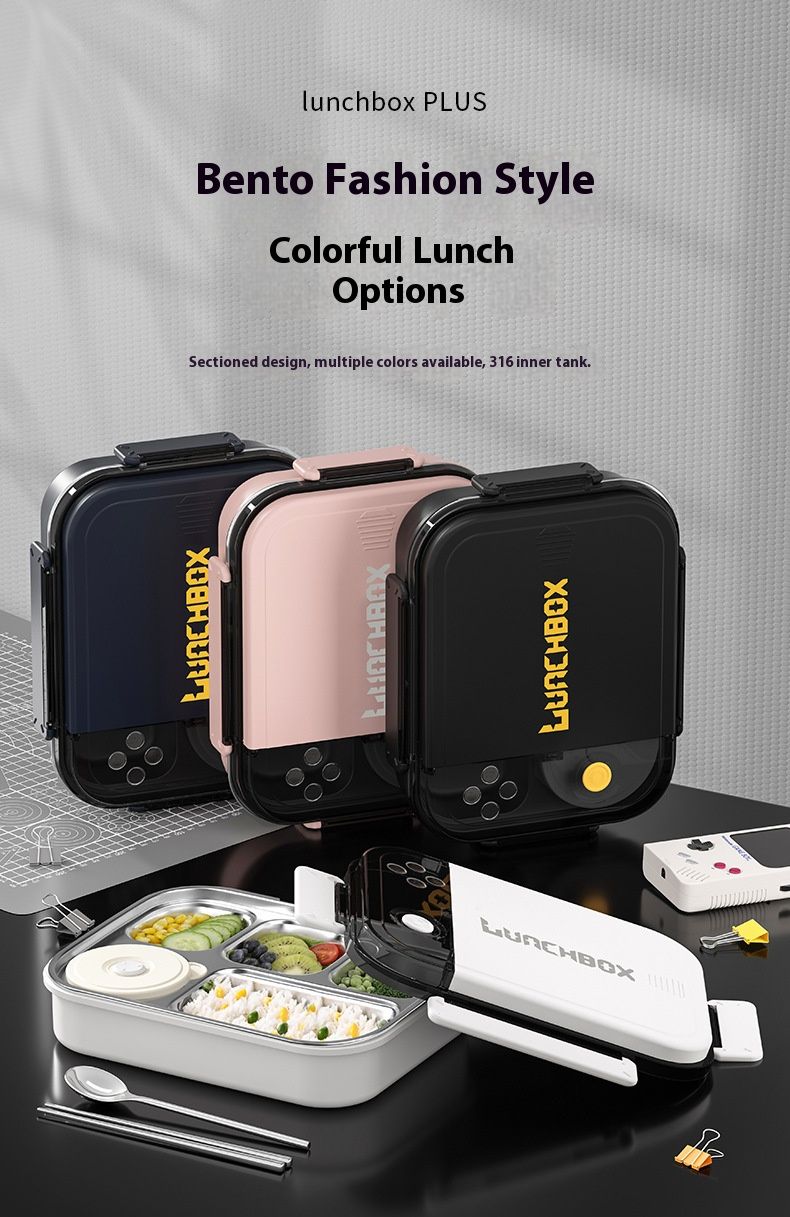 Lunch Box in acciaio inossidabile 316 - Bento Box adatto al microonde con 4/5 scomparti e set di posate, a prova di perdite e termico per ufficio/scuola_voghion.com