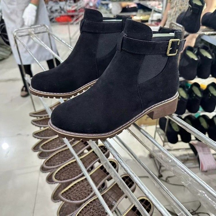 Damen-Martin-Stiefel im neuen Stil im Herbst und Winter, mit elastischem Riemen und Gürtelschnalle, runder Zehenpartie, quadratischem Absatz, Stiefeln bis zur Mitte der Wade, Damenschuhe_voghion.com