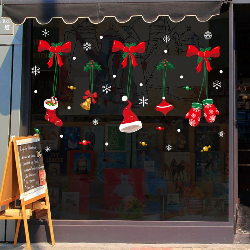 Pegatinas navideñas para ventanas, grandes, 60 x 90 cm, con dibujos animados, para puertas de cristal, decoración creativa para tiendas, impermeables._voghion.com