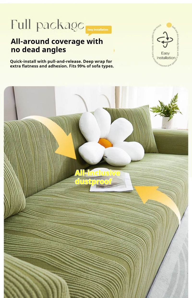 Copridivano in velluto jacquard – Copridivano elasticizzato universale a copertura totale con federe per cuscini (a righe, antiscivolo, anti-gatto)_voghion.com