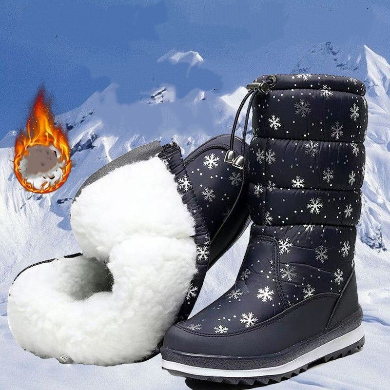 2025 Winter Snow Boots, ,Thickened Mid-calf Waterproof And Anti-slip Fleece Cotton Shoes, High-top Warm Long Boots_voghion.com