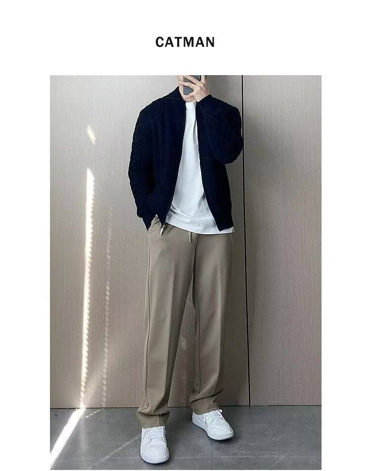 Vintage-Strickcardigan für Herren – Oversized-Pullover mit Zopfmuster, weich und warm, offen, braun/schwarz (M–XXXL)_voghion.com