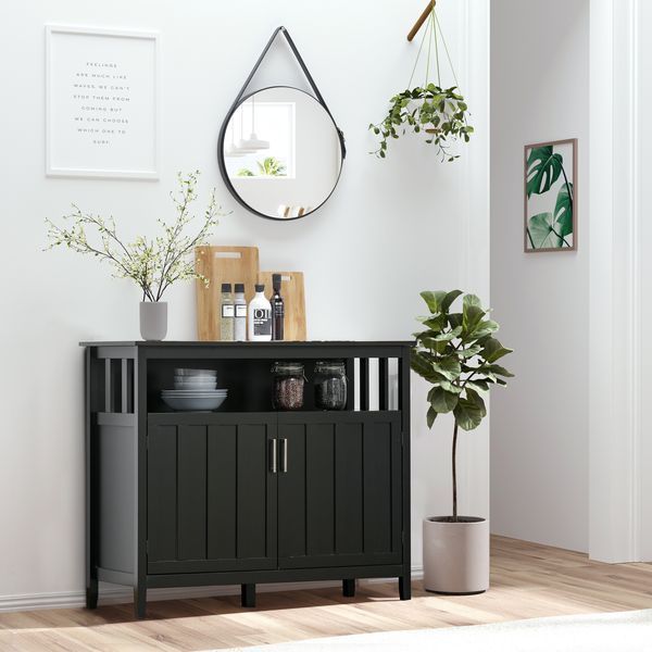 HOMCOM Kitchen Sideboard Buffet Cabinet With 2 Doors Adjustable Shelves For Entryway Living Room Black_voghion.com