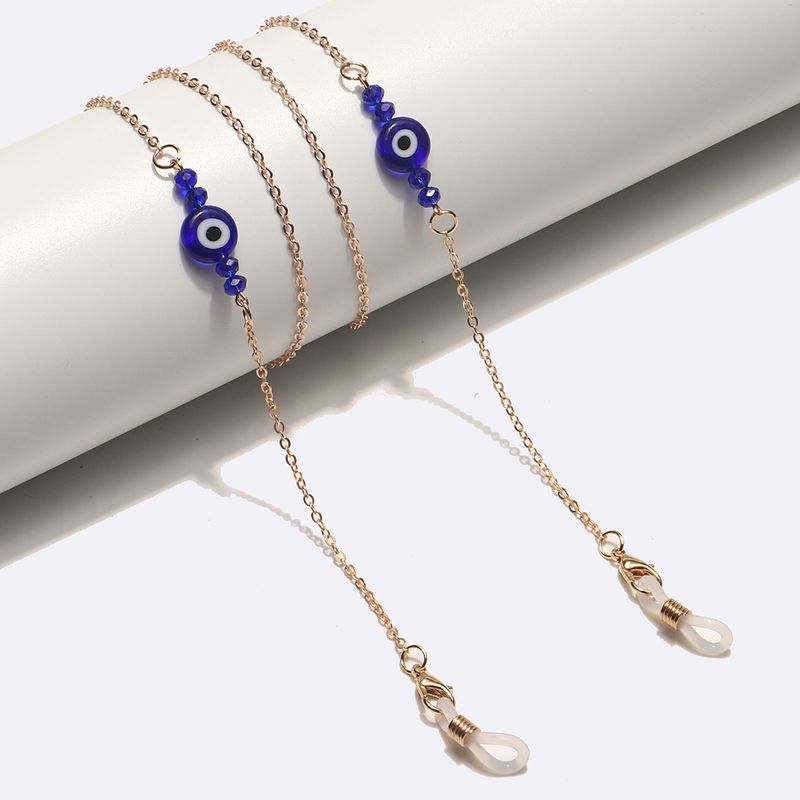 Cadena para mascarilla con cristales dorados y ojos azules, hecha a mano, correa antideslizante para gafas._voghion.com