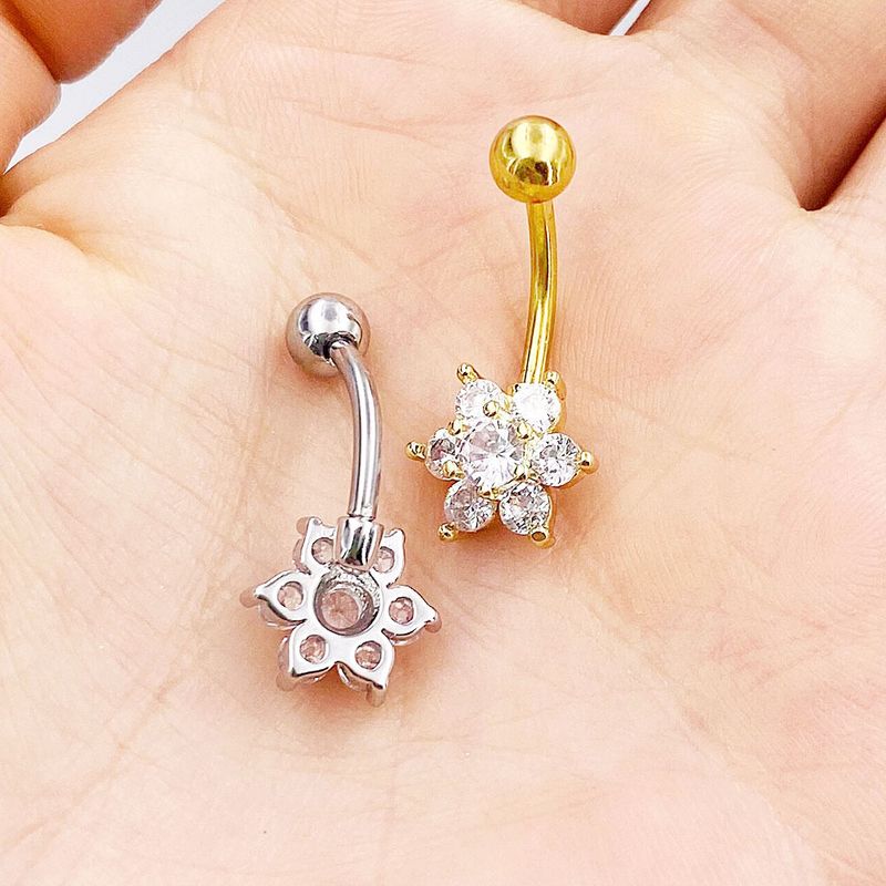 Nuovo anello dritto in acciaio inossidabile tempestato di diamanti, fiore di zircone, accessorio per piercing all'ombelico_voghion.com