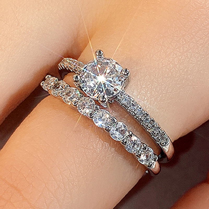 Cao Shi Fashion Simple AAA Zircon Two Piece Set Women's Popular Pair Ring_voghion.com