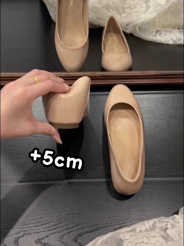 Sheepskin Version ~ Small Stature Increase 5Cm Shallow Commuting Single For Women Slip-On Versatile Matching With Skirts_voghion.com