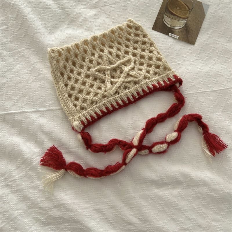Autunno e inverno Versione coreana lavorata a maglia a stella in lana a contrasto con gancio scavato Orecchie di gatto (a forma di orecchio di gatto al vapore_voghion.com