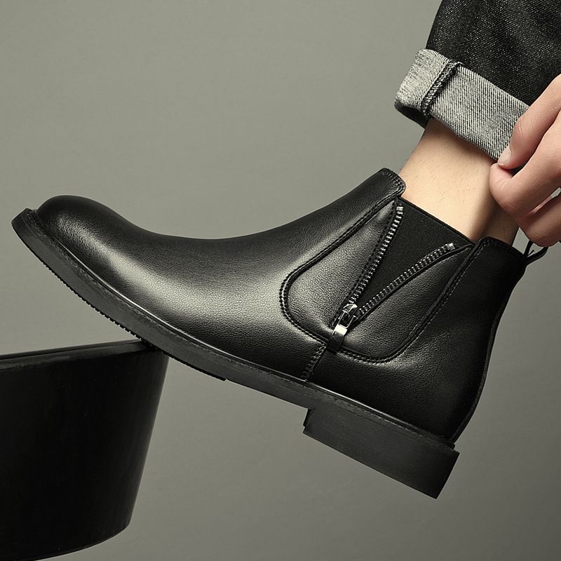 Martin Boots Men's High-top Wind Tooling Short Boots Heightening Men's Medium-top Chelsea Boots_voghion.com