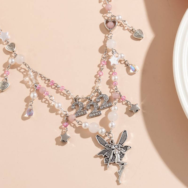 Lacteo Y2K Numero Ciondolo Stella Cuore Nappa Collana Con Perline Di Cristallo Choker Catena Al Collo A Strati Donne Ragazze Festa_voghion.com
