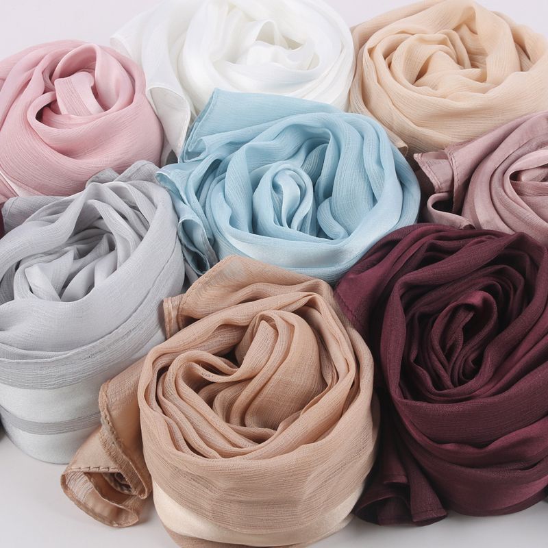 Foulard musulmano Sciarpa di garza tinta unita Sciarpa lunga liscia naturale antirughe Sciarpa di garza Foulard mediorientale_voghion.com