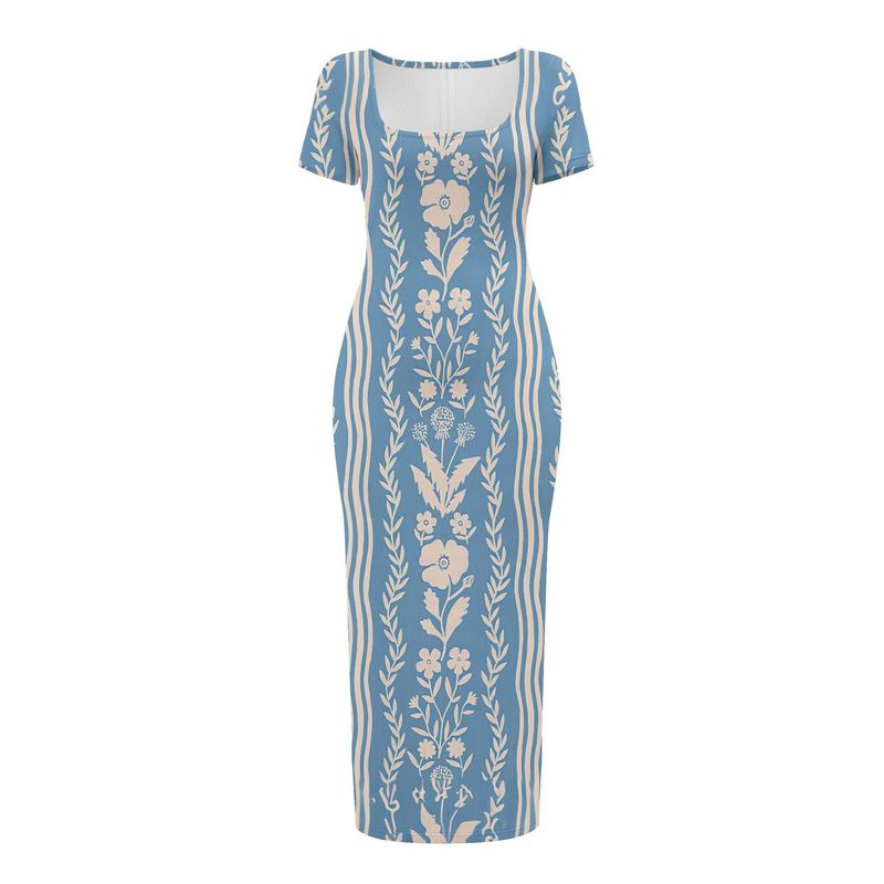 Abito estivo classico stampato con scollo rotondo da donna, nuovo 2025 LA0102_voghion.com