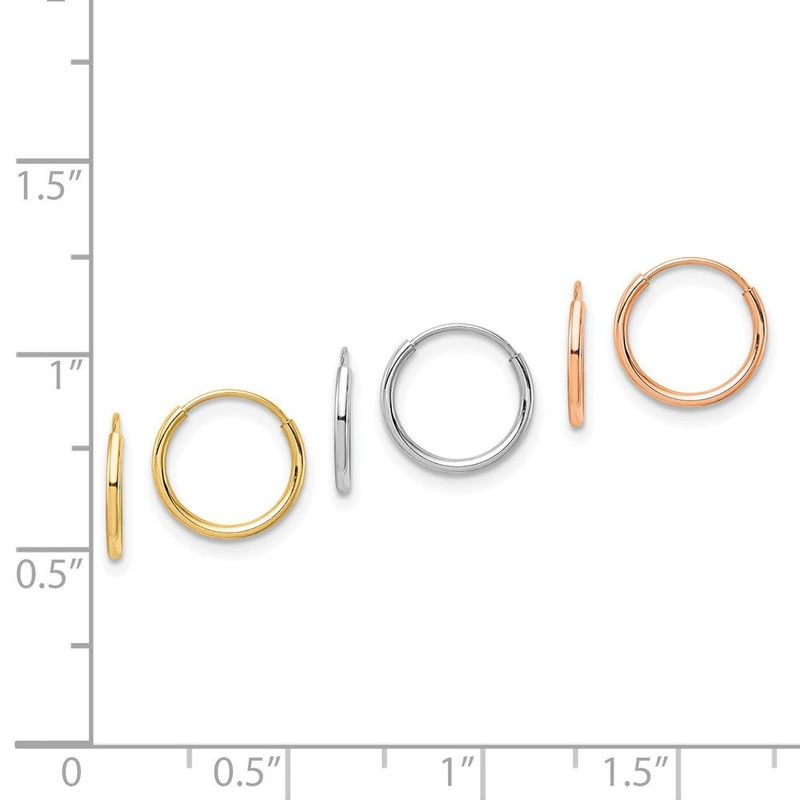 14K Tri Color 3-pair Hoop Earrings Set_voghion.com
