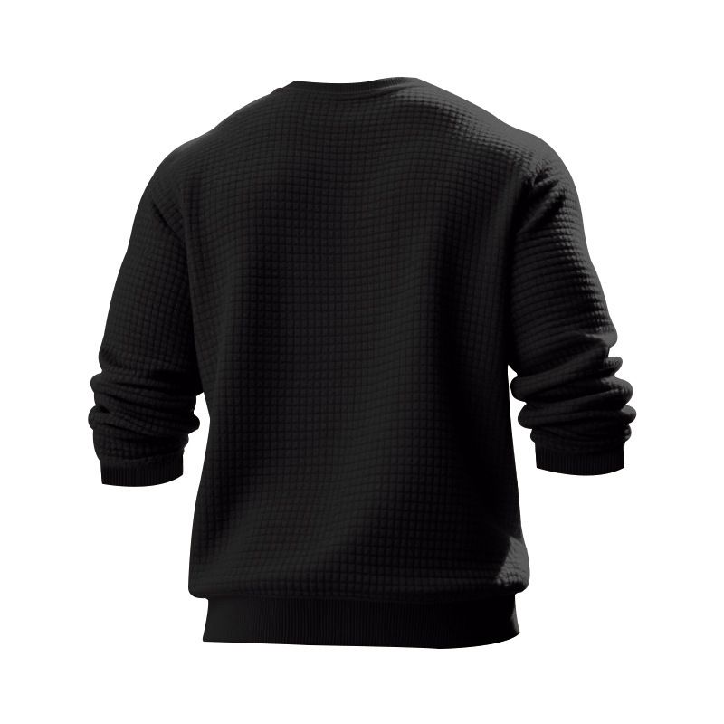 Lässiges Herren-Sweatshirt – Locker geschnittener Rundhalspullover mit Mini-Karomuster | Weiche Baumwollmischung, dicker für Frühling/Herbst_voghion.com