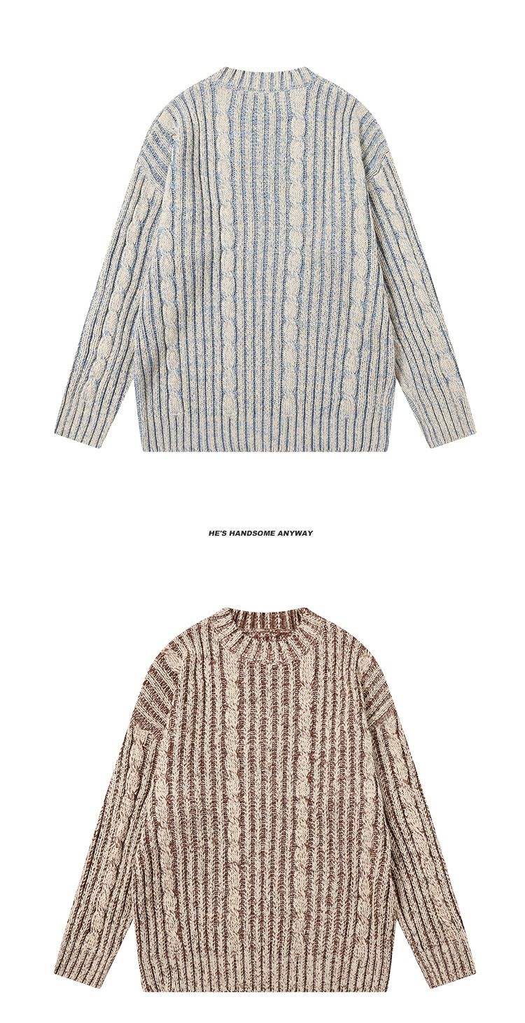 Maglione elasticizzato da uomo in maglia a trecce | Pullover oversize di ispirazione vintage | Morbido misto acrilico (nero, blu, marrone)_voghion.com